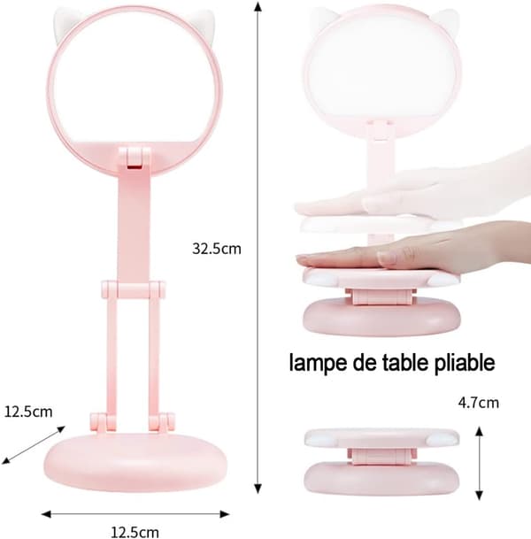 LED-lampe, børnebordslampe, lyserød katteøre-sengelampe til piger, bordlampe