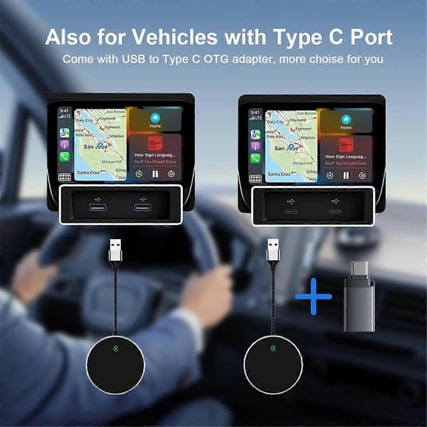 Trådløs Carplay-adapter, Carplay trådløs adapter opgradering Plug & Play konverterer kablet til trådløs CarPlay Dongle til bil