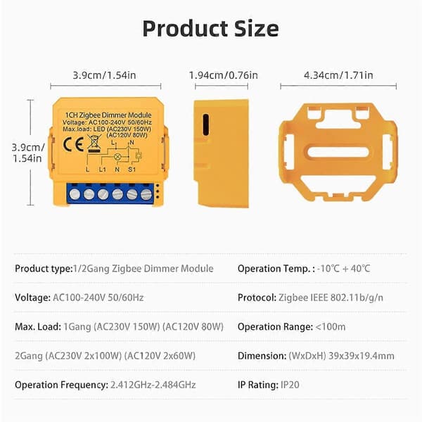 Tuya Zigbee Smart Dimmerbrytermodul 1CH Kontroll LED-lys Dimbar Bryter Trinnløs Dimming+Stemmekontroll