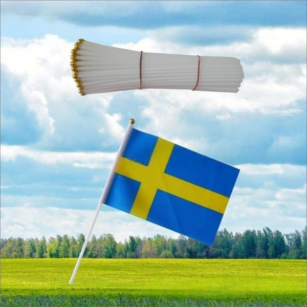 6 svenske håndviftede flag til sportsjubel / begivenhedsaktiviteter / borddekorationer