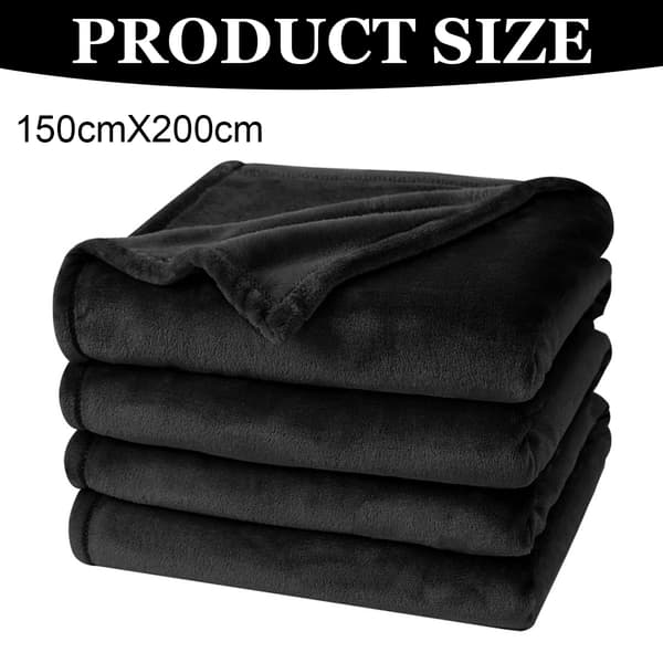 Ekstra Tykt, Kraftigt Plys Tæppe - 500GSM Twin/Full Varmt Tæppe til Vinter, Efterår, Sofa, Seng (Mat Sort, 60x80 tommer)