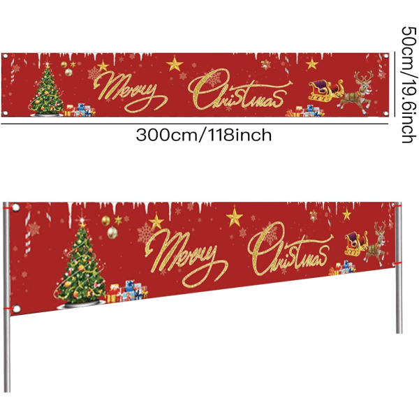 Large Merry Christmas Banner, Red Buffalo Plaid Xmas Sign with