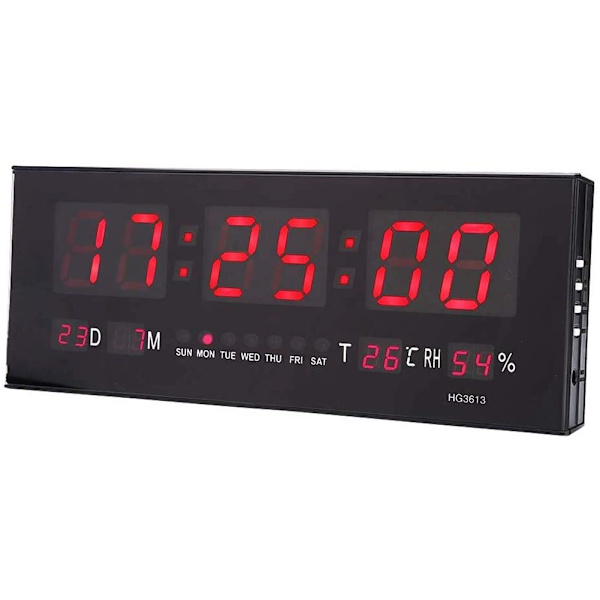 Stor digital LED-väckarklocka med kalender, datum och temperatur