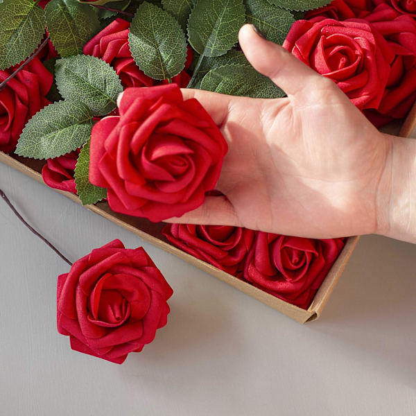 50pcs Artificial Flowers Dark Red Roses - Real Looking Fake