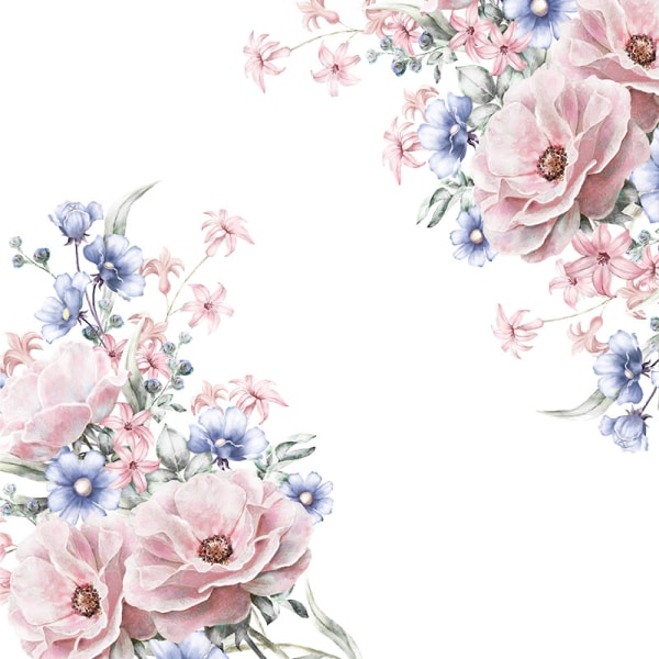 Blommiga pioner väggdekaler, rosa blå pionrosbukett