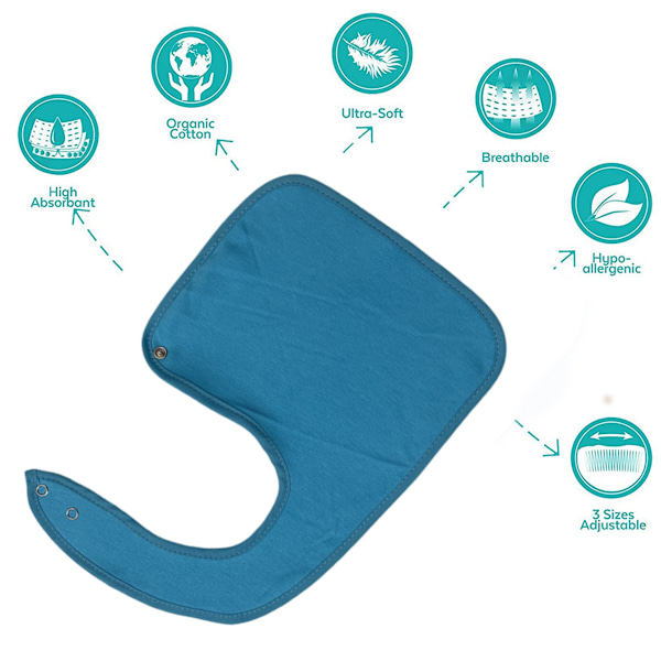 Lämplig för babypojkar och flickor, babyhaklapp i slätväv, ekologisk babyhaklapp i slätväv, mjuk scarf, dregelhaklapp blue