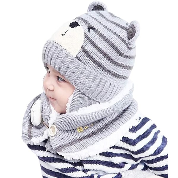 Baby mössa halsduk set Vinter Pojkar Flickor Småbarn öronmuffar Varm