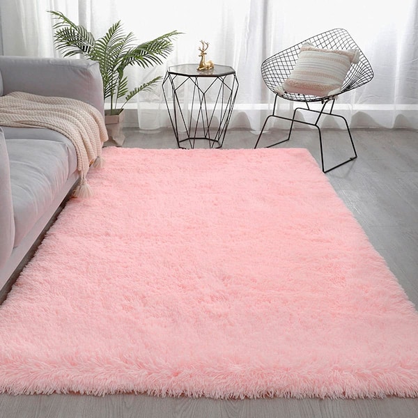 Mjuk Fluffig Matta, Halkfri Golvmatta för Vardagsrum, Mysig för Vintern (Rosa, 140 x 200 cm)