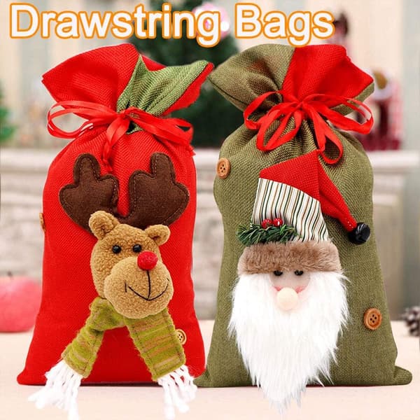 Julväskor med dragsko, 3D-designade julväskor i tyg för julfesttillbehör, 38 x 20 cm