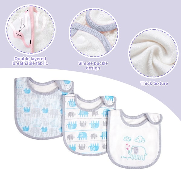 Bebis Haklappar Mjuka Absorberande Ekologisk Bomull Saran Wrap Dregelhaklappar Set (0-36 månader för baby pojke, baby flicka, nyfödd) Style 2