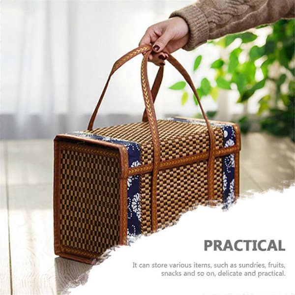 Fruktkorg Bambuvävd Bärbar Enkel Handhållen Picknickmatbehållare Vikbara Snacksbehållare Barn 36x18x25cm,B