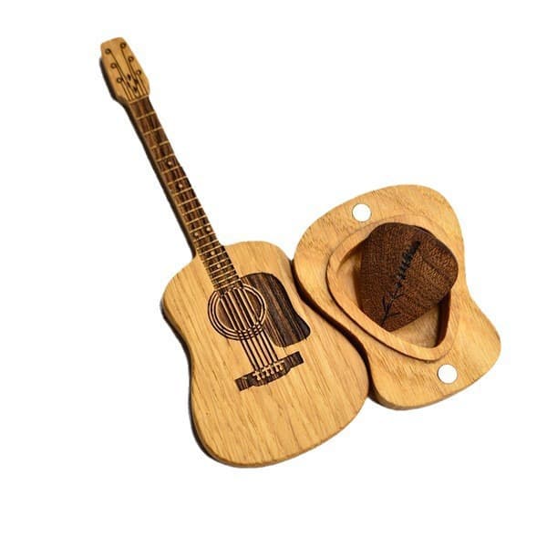 Trägitarrplockhållare med 3 unika gitarrplock, gitarrformad gitarrplocklåda, gitarrtillbehör