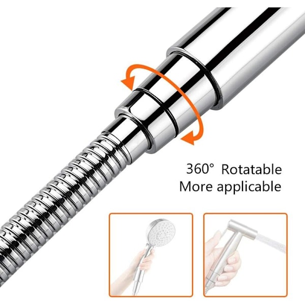 Universal duschslange (G1/2 tomme, 1,5 m), anti-kink og anti-vrid duschslange, rustfritt stål/krom, sølv