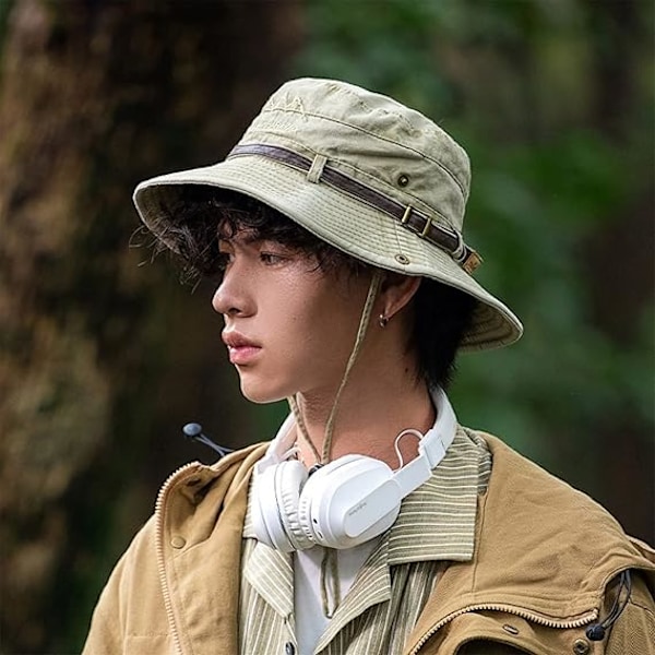 Foldbar solhat safarihat til mænd Anti UV Udendørs bjergbestigning Rejsehat Fisherman Cap Bucket Hat, Khaki