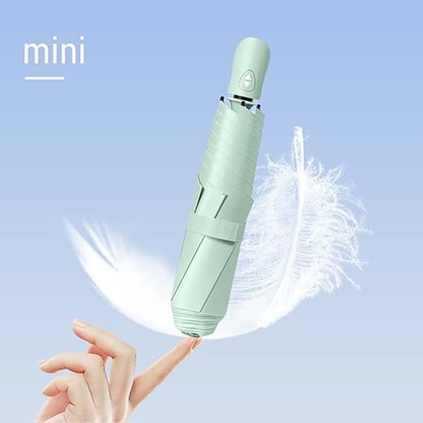 Mini hopfällbart paraply, vindtålig ram, enknapps kompakt sol- och regnskydd för resor, väskor och bilar, mintgrönt