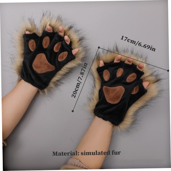 Therian Paws, Cat Paw 1 Par Half Finger Therian Paws Söta broderade päls tassar Dekorativa realistiska tasshandskar för barn vuxna cosplay scen, svart Svart