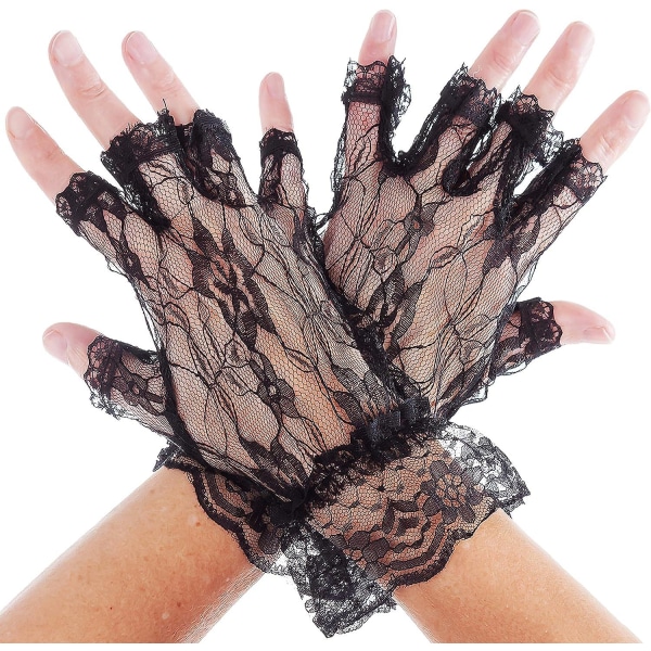 Svarta spetshandskar: gotiska fingerlösa Halloween-tillbehör
