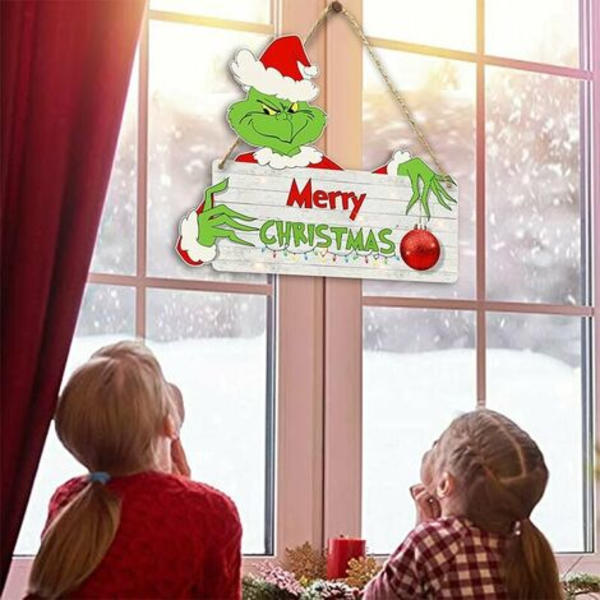 Grinch juldekorationer hängande skyltar dörrskylt för semesterdekoration God jul Grinch temafesttillbehör