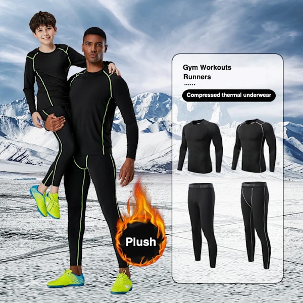 Sportsundertøy for menn Fleece Thermal Compression Strømpebukser Ski Base Layer Treningsdress Barn Vinter Thermal Underwear Running Set B sett L