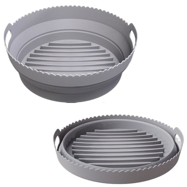 Collapsible round silicone pot for air fryer GRAY