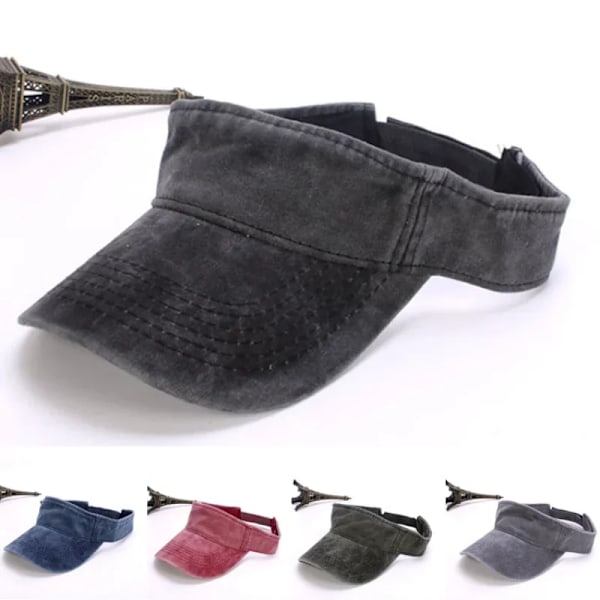 Solid bomuldsvasket dame solhat solbeskyttelse kort skygge tom tophat herre dame kasketter nyhed Navy Blue One Size