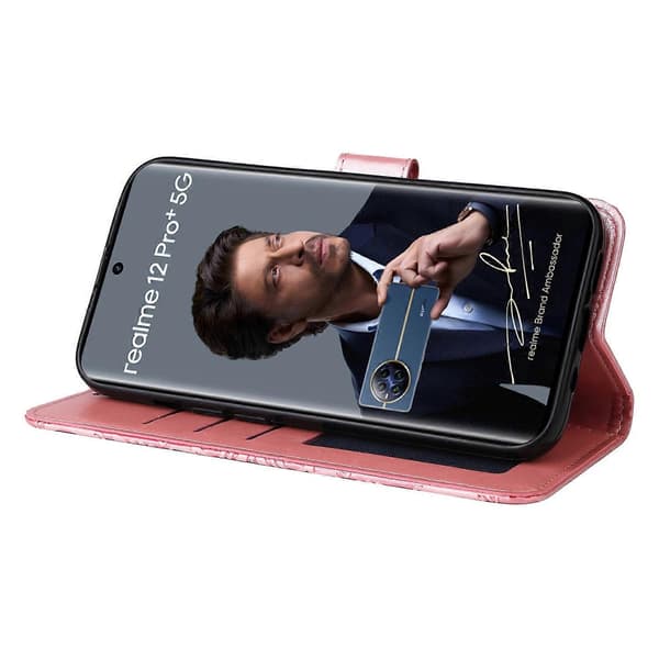 För Realme 12 Pro 5G/12 Pro+ 5G Läderfodral Präglat Solros Flip Folio Plånboks Telefonfodral - Perfet Style E-max Style E