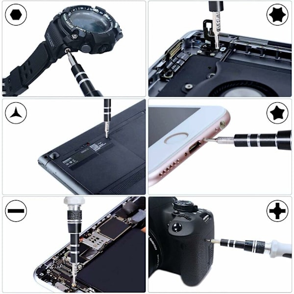 115 i 1 klocka Mobiltelefon demontering Reparationsverktyg Rem/band/band/batteri/stiftbytessats, klockfixering/inställningsverktygssats svart,