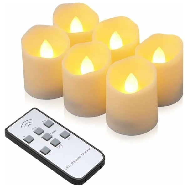 LED-ljus 6 flamfria värmeljus med fjärrkontroll, timerfunktion, dimmer, elektrisk julbelysning