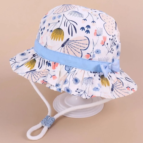 Ny Panama Baby Flickhatt Cap Resor Pojkar Fiskarkeps Cap Barn Hinkhattar Bomull Toddler Baby Blomma Bowknot Vit 54cm (passar 3-8 år)