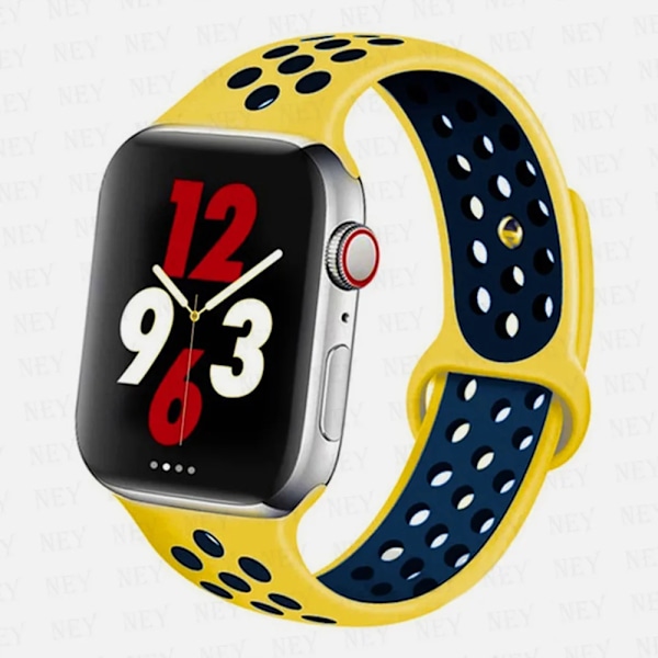 Urheilunauha Apple Watchille, 45 mm, 49 mm, 44 mm, 40 mm, 41 mm, 42 mm, silikoninen ranneke, correa iWatch Ultra 2 Series 9 8 SE 7 6 5 4 3, Keltainen-Sininen, 36 S-M