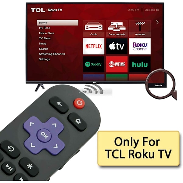TCL-erstatningsfjernkontroll for Roku TV med Netflix / VUDU / Hulu / Roku-taster - Svart