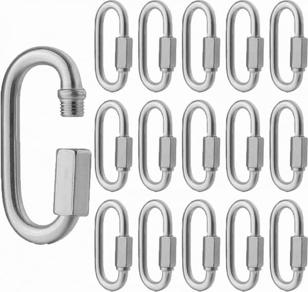 Quick Link Kædeforbinder, 16 Stykker M5/5mm Rustfrit Stål, D-formet til Hængekøjer (Ikke til Klatring)