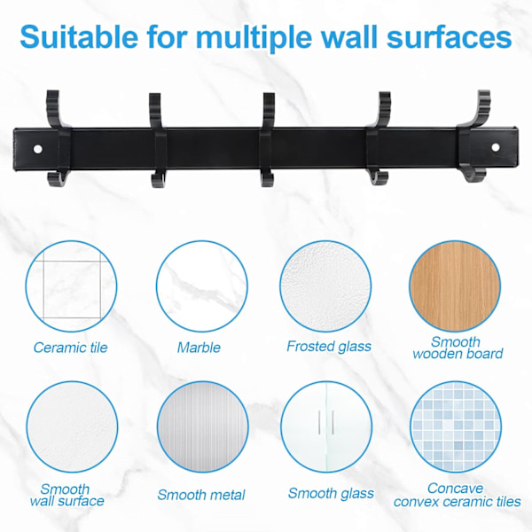 Klädhängare vägg, premium garderobskrokar med 5 krokar, garderobsväggskrok, kroklist för sovrum badrum kök garderob (2 stycken)
