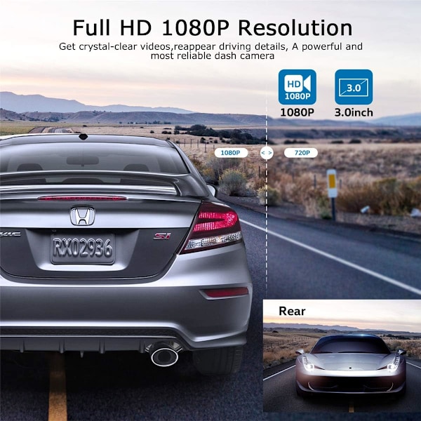 Dubbel Dash Cam fram och bak 1080P Full HD Dubbel Dashkamera i bil Kamera Instrumentbräda Dashcam för bilar 170 vidvinkel med 3,0\\\" LCD-skärm Nattvis
