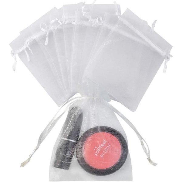 50 stk Organzaposer 3.54\"x4.33\" Satin Snørepose Smykke Gaveposer (Mix Farve) White 50 Count (Pack of 1)