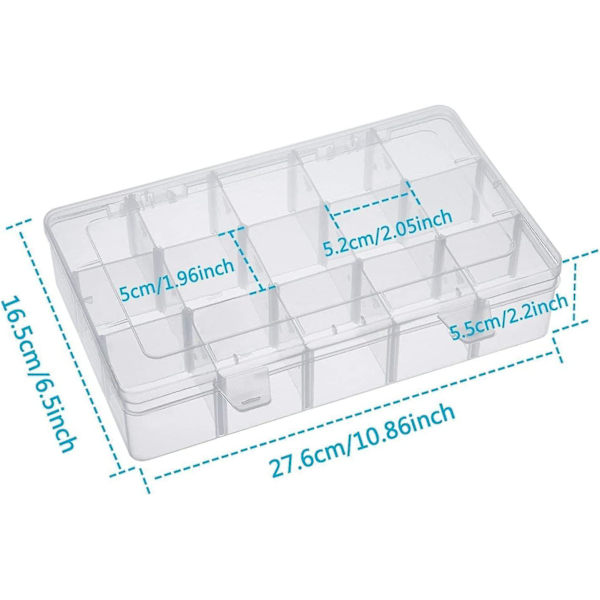 Förvaringslåda i plast med 15 fack, justerbar plastförvaring för smyckespärlor/kepsar/nagelkonst
