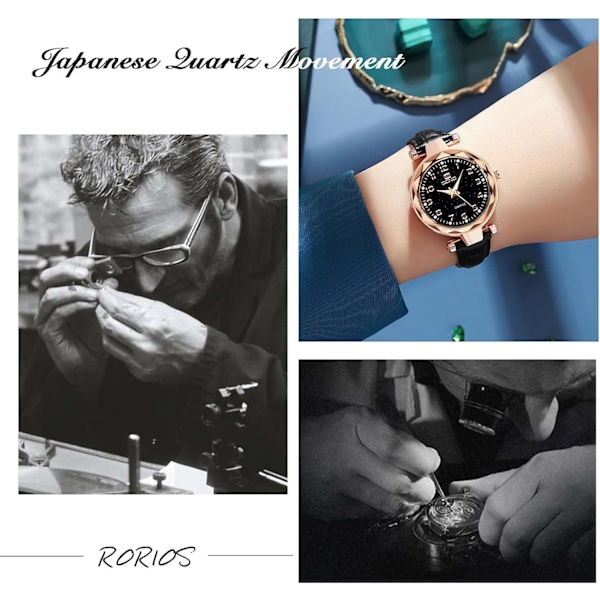 Damer klokke mote kvinner rustfritt stål armbåndsur elegant lær armbåndsur analog kvarts dameklokke kvinner vertsklokke svart Black