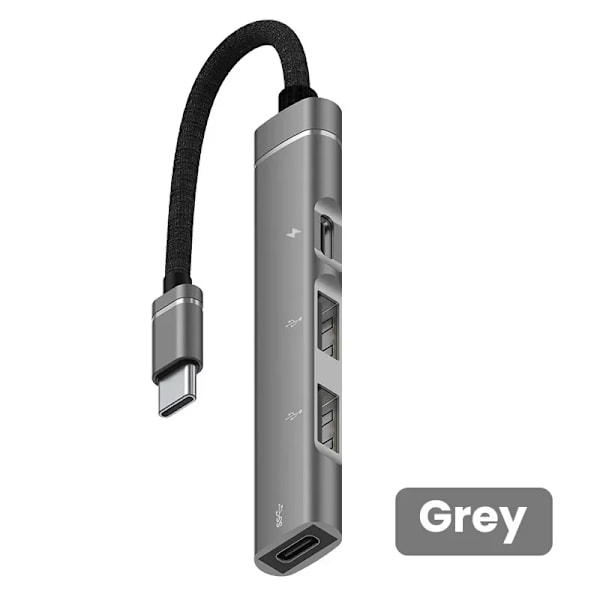 OTG S6 moni-jakaja-sovitin PC:lle, 4-portinen HUB ja 1 tyypin C, USB 2.0, 4 porttia, HUAWEI, Xiaomi, Macbook, iPad, lataa 15W Harmaa