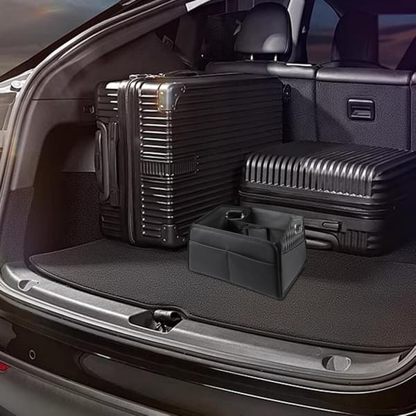 Læder Bil Bagagerums Organizer - Foldbar Opbevaringsboks til SUV, Sort Black