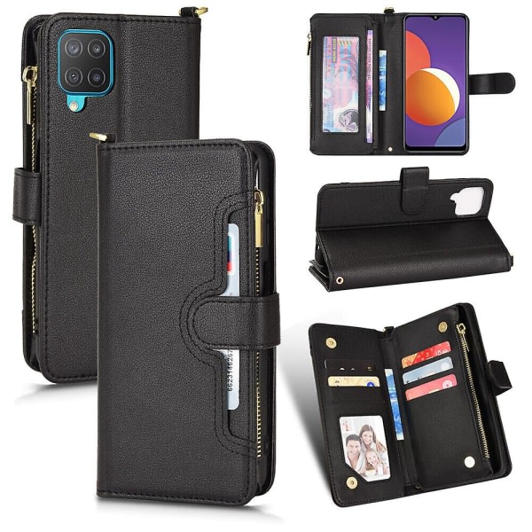 Kompatibel med Samsung Galaxy A12/m12 Case Cover Fickfodral Magnetisk plånbok Premium läderkorthållare Skyddande case SQBB