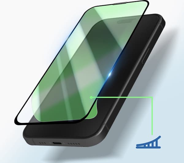 Passer til Apple iPhone 15 Pro hærdet glas, fuld lim 5D fuld vedhæftning, sort affaset