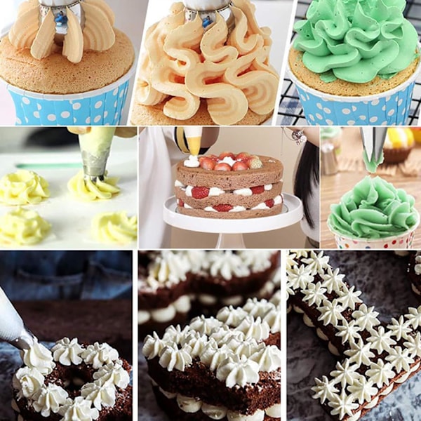 Cupcake glasursett - Kakedekorasjonstips, glasurposer | Med konditorpose kakedekorasjonstips for glasur kaker 27 st-tpu premiummodell