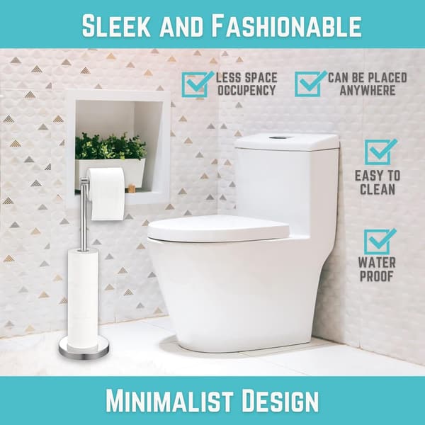 Fritstående toiletpapirholder med vægtet base og opbevaring til 5 ruller, rustfrit stål til badeværelse, krom