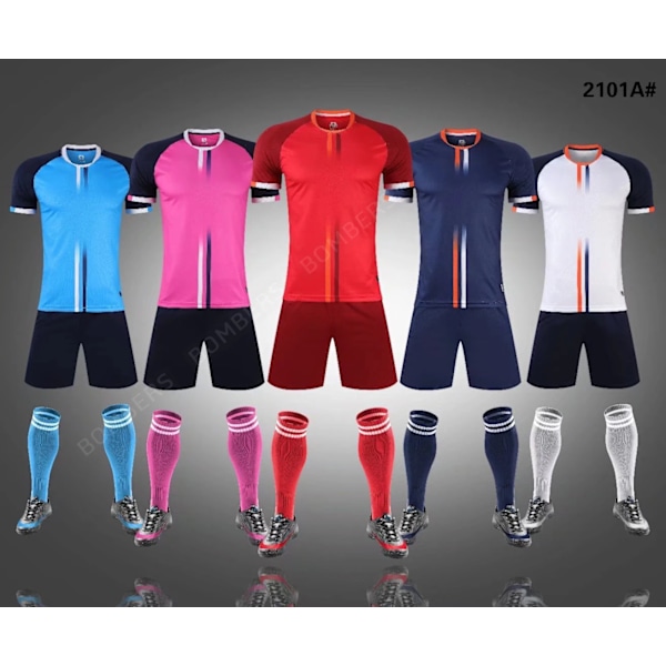 Herr Barn Fotbollströja Kostym Anpassad Kortärmad Sommar Fotbollsträning Uniform Matchande Träningsoverall 2 Delar Skjorta Shorts Set marinblå navy 24