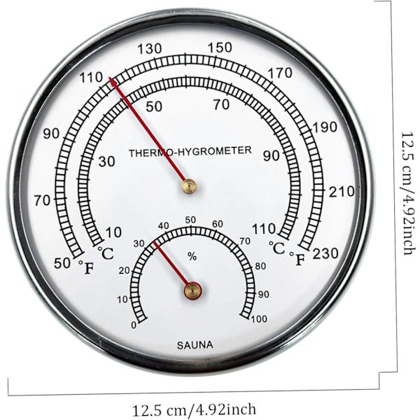 Bastutermometer Fahrenheit 4,9 tum 2 i 1 metallbastutermometer och hygrometer med hängande hål fickbar termometer för rumsbastu Tillbehör utomhusliv