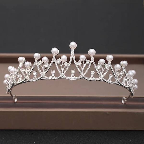 Elegant Lyx Piger Krystal Brud Tiara Krone Fødselsdagsfest Ny Mode Brud Dronning Pandebånd Hår Smykker Tilbehør sølv-008