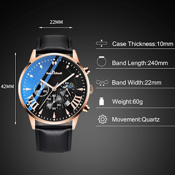 Multifunktionell Herrklocka Business Analog Kvarts Klocka Sport Chronograf Armbandsur 3ATM Luminous Klocka, Guld Svart A, L, Armband