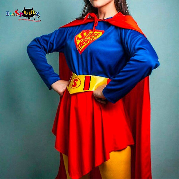 Superhelte Cosplay Kvinder Superkvinde Kjole Halloween Kostume Til Voksen Langærmet Rød Kappe Cape Karneval Maskeraddrækt