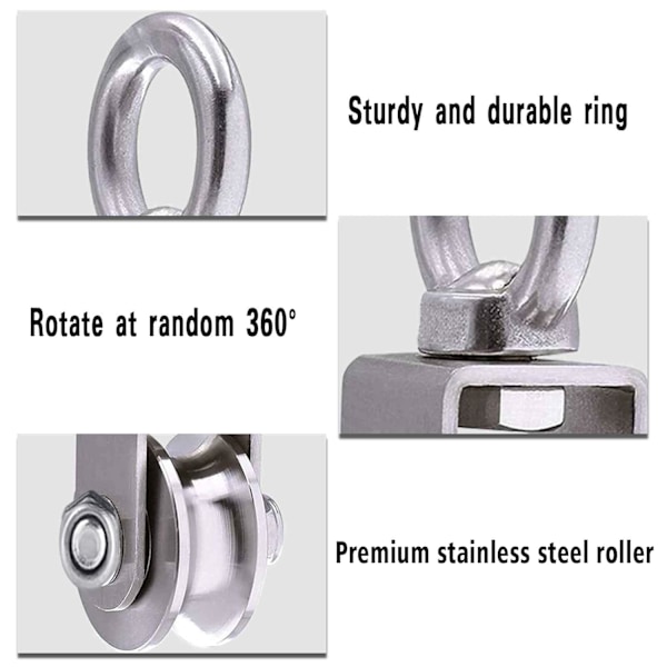 Lyftblock 304 rostfritt stål kabelhjul, M34 trisshjul med kullager, maxbelastning 250 kg, 2-pack