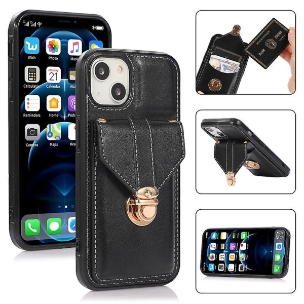 Fashion Spänne Case med hållare & kortplats & plånbok & rem för iPhone 13 mini (svart)